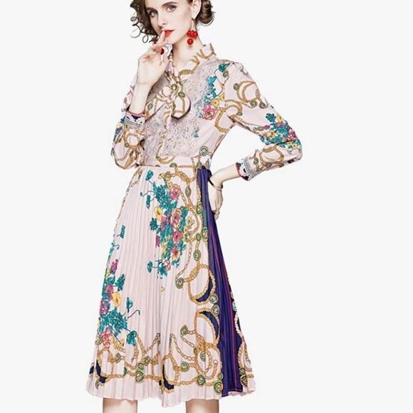 DALIA MACPHEE FLORAL PLEATED‎ TIE NECK DRESS SIZE M - Picture 10 of 10